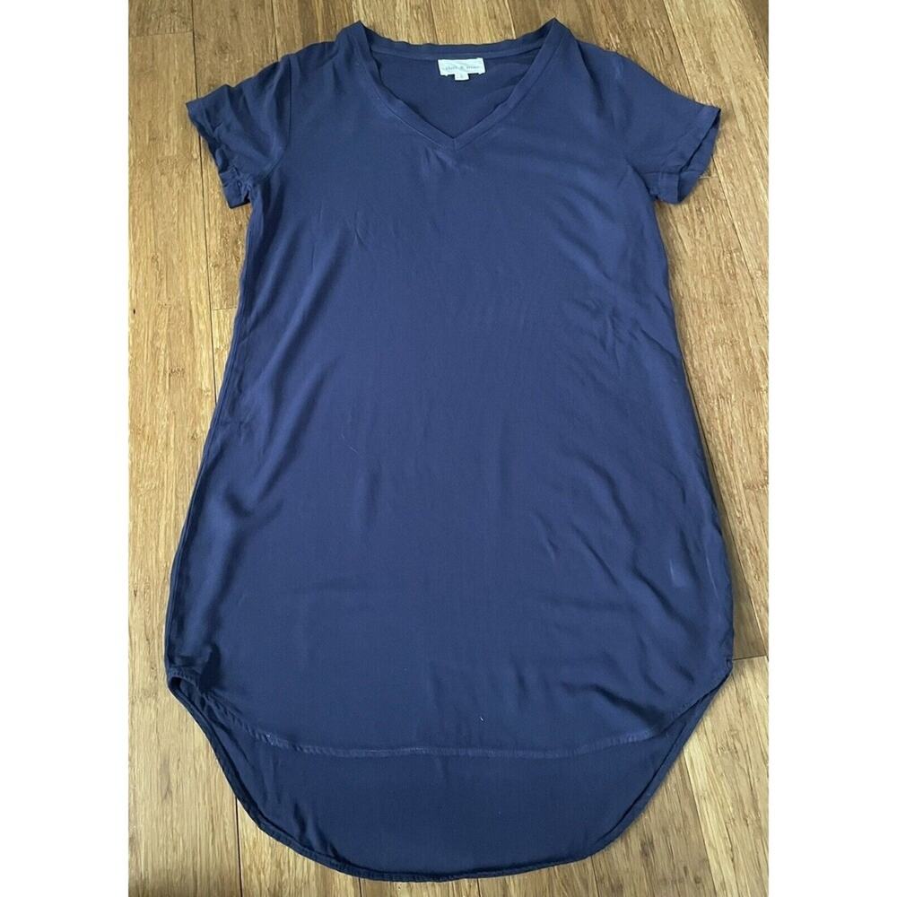 Cloth and Stone Shirt Dress Womens Small Blue Short‎ Sleeve Rayon Lightweight